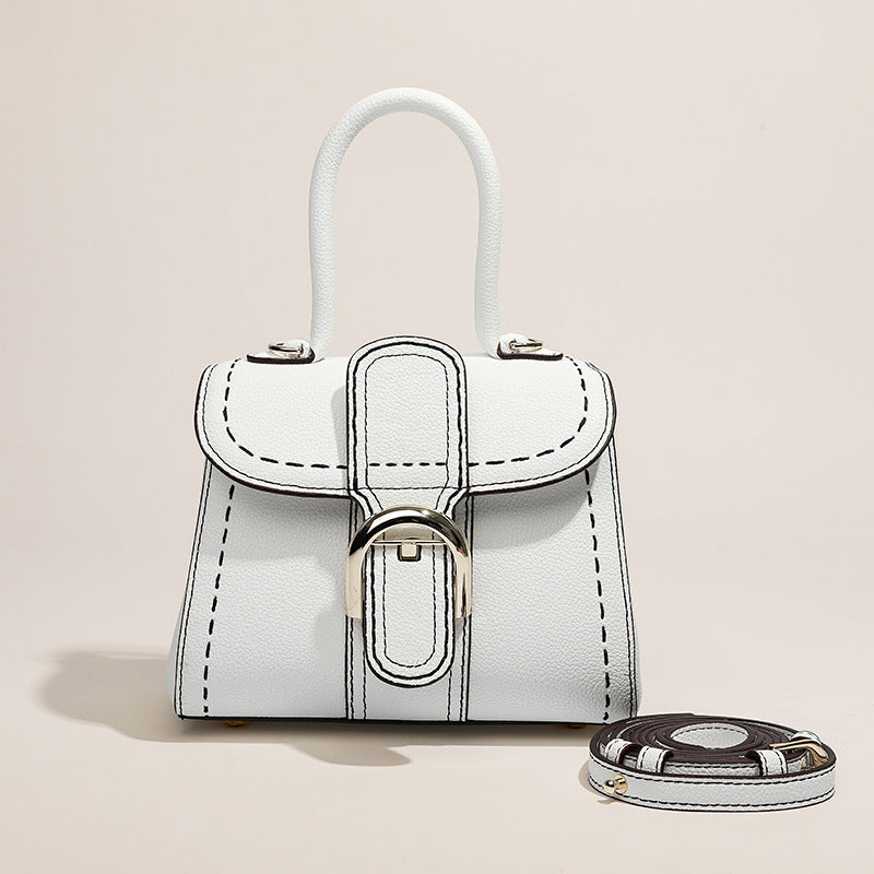 Women’s Genuine Leather Buckle Closure Top Handle Bag with Crossbody Strap image 7
