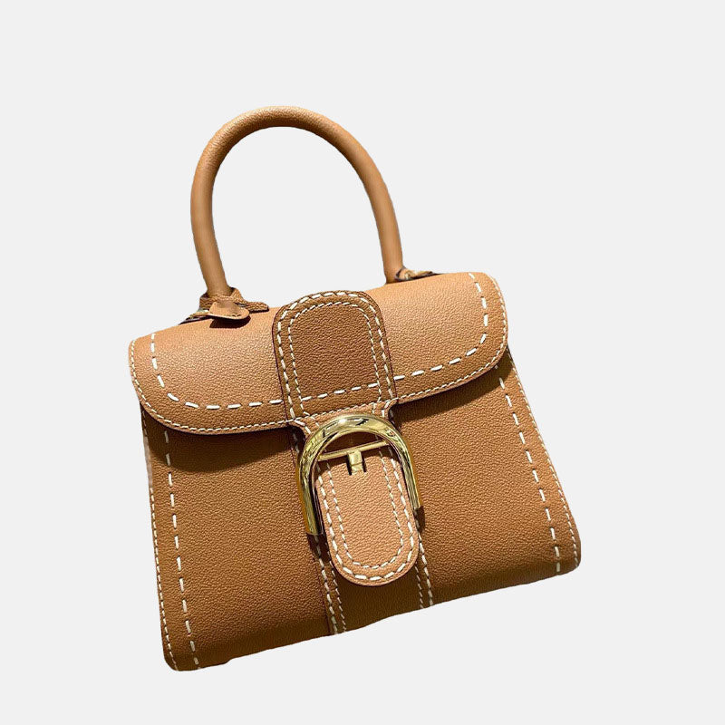 Women’s Genuine Leather Buckle Closure Top Handle Bag with Crossbody Strap image
