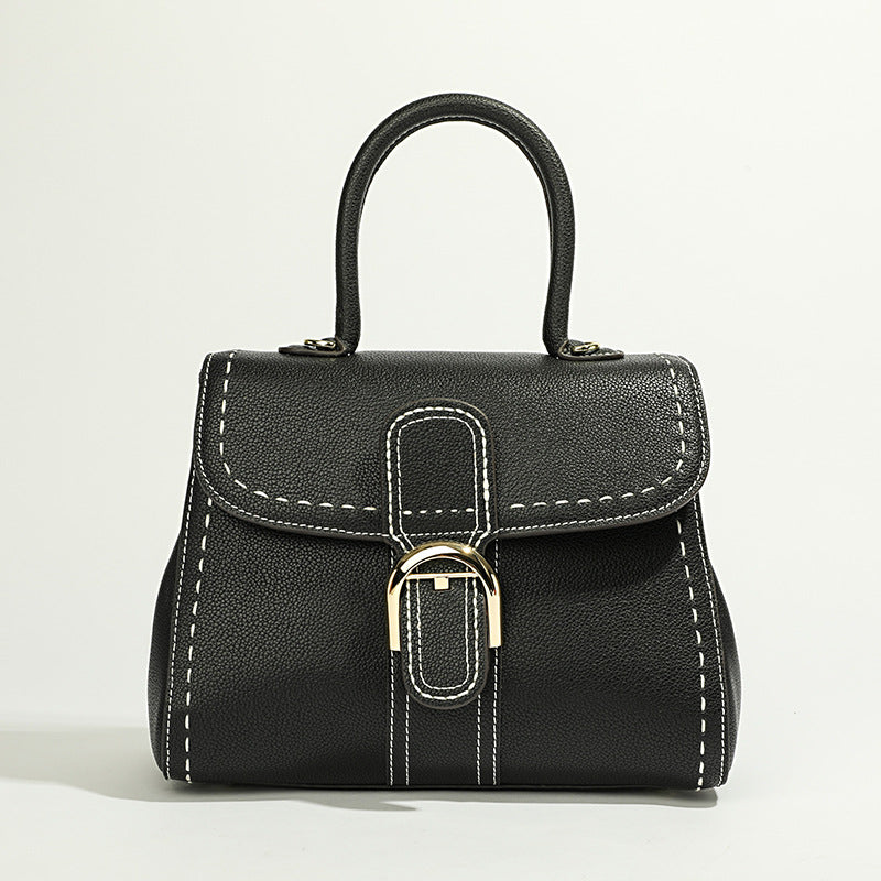 Women’s Genuine Leather Buckle Closure Top Handle Bag with Crossbody Strap image 5
