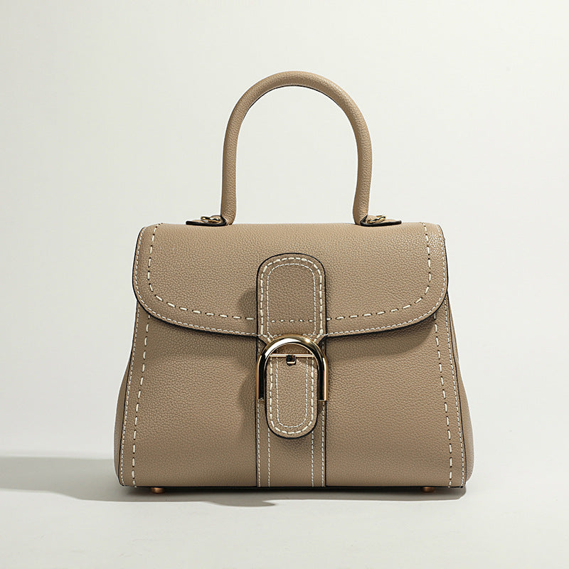 Women’s Genuine Leather Buckle Closure Top Handle Bag with Crossbody Strap image 6