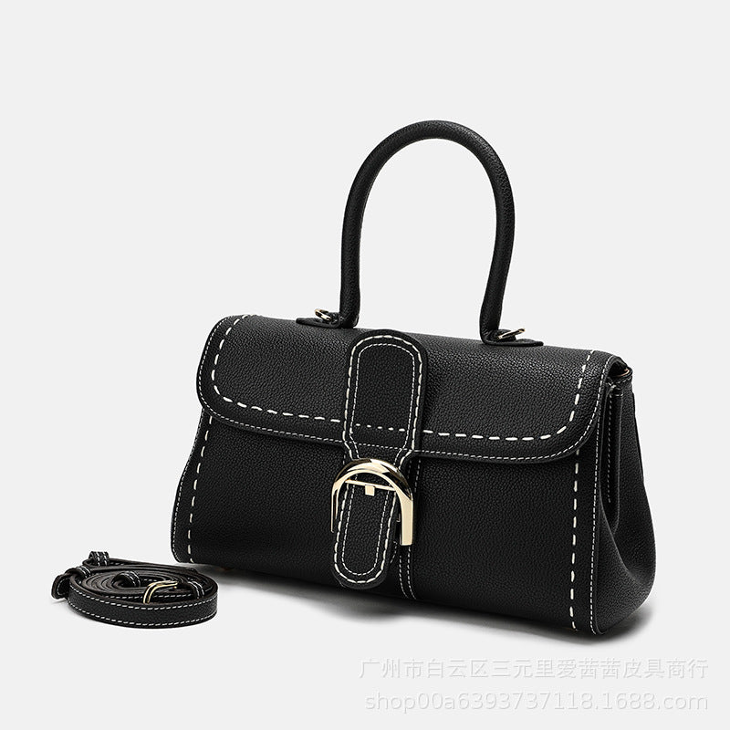 Women’s Genuine Leather Buckle Closure Top Handle Bag with Crossbody Strap image 8