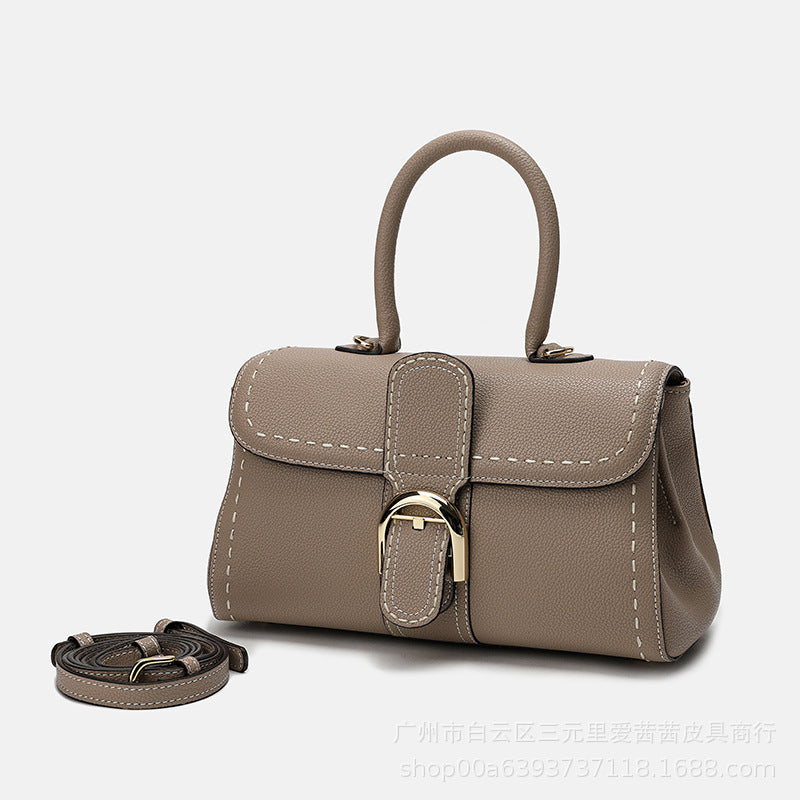 Women’s Genuine Leather Buckle Closure Top Handle Bag with Crossbody Strap image 10