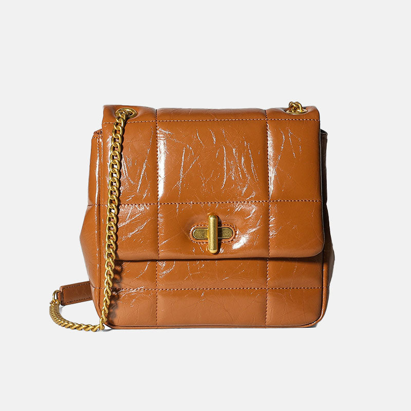Women’s Genuine Leather Button Lock Crossbody Shoulder Chain Bag In Minimalist image