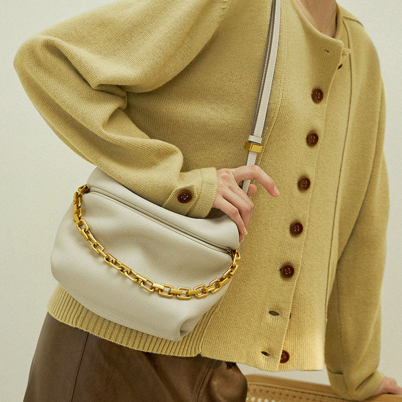 Women’s Genuine Leather Chain Crossbody Shoulder Cloud Bags image 3