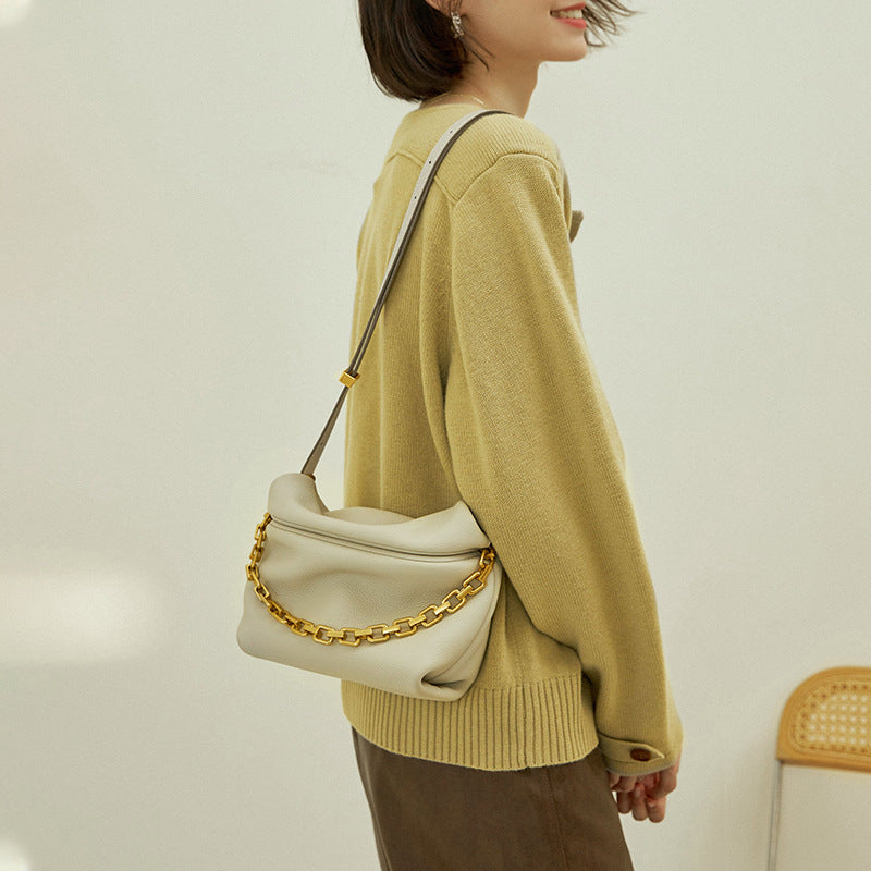 Women’s Genuine Leather Chain Crossbody Shoulder Cloud Bags image