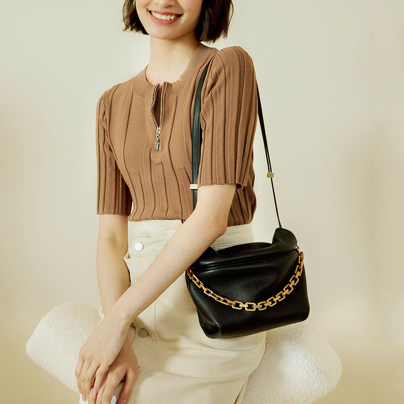 Women’s Genuine Leather Chain Crossbody Shoulder Cloud Bags image 5
