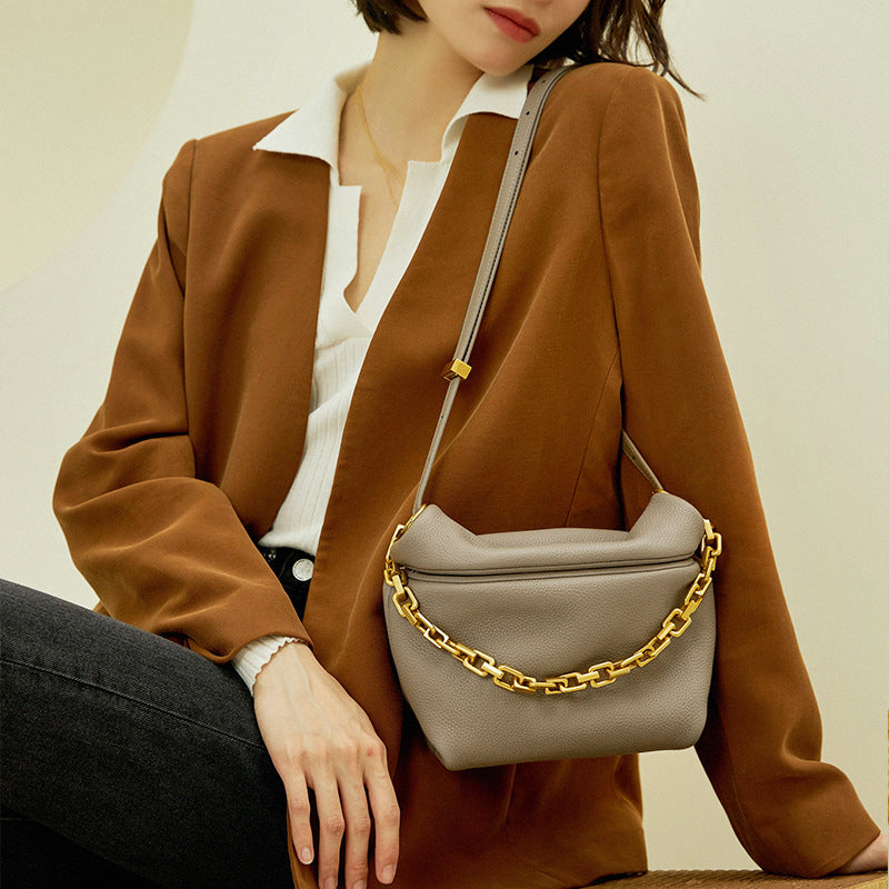 Women’s Genuine Leather Chain Crossbody Shoulder Cloud Bags image 6