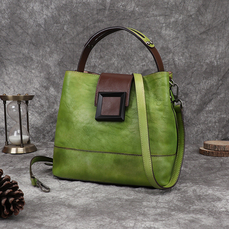 Women’s Genuine Leather Crossbody Bucket Bag with Multiple Compartments image 2