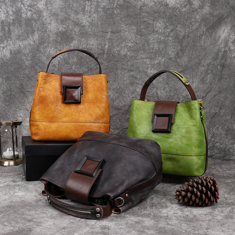 Women’s Genuine Leather Crossbody Bucket Bag with Multiple Compartments image 3