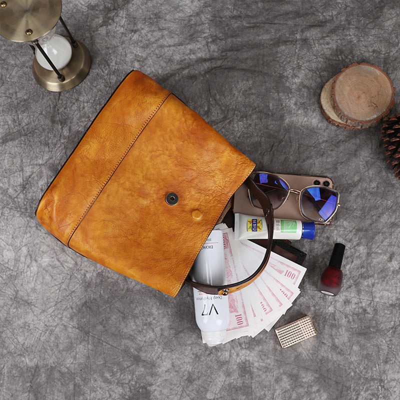 Women’s Genuine Leather Crossbody Bucket Bag with Multiple Compartments image 5