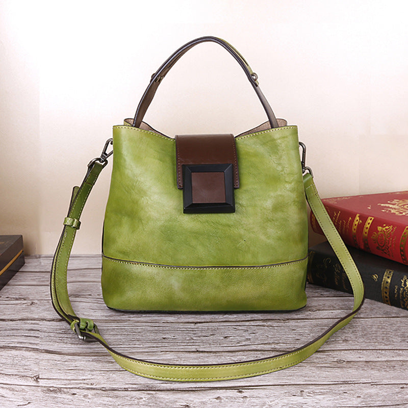 Women’s Genuine Leather Crossbody Bucket Bag with Multiple Compartments image 6