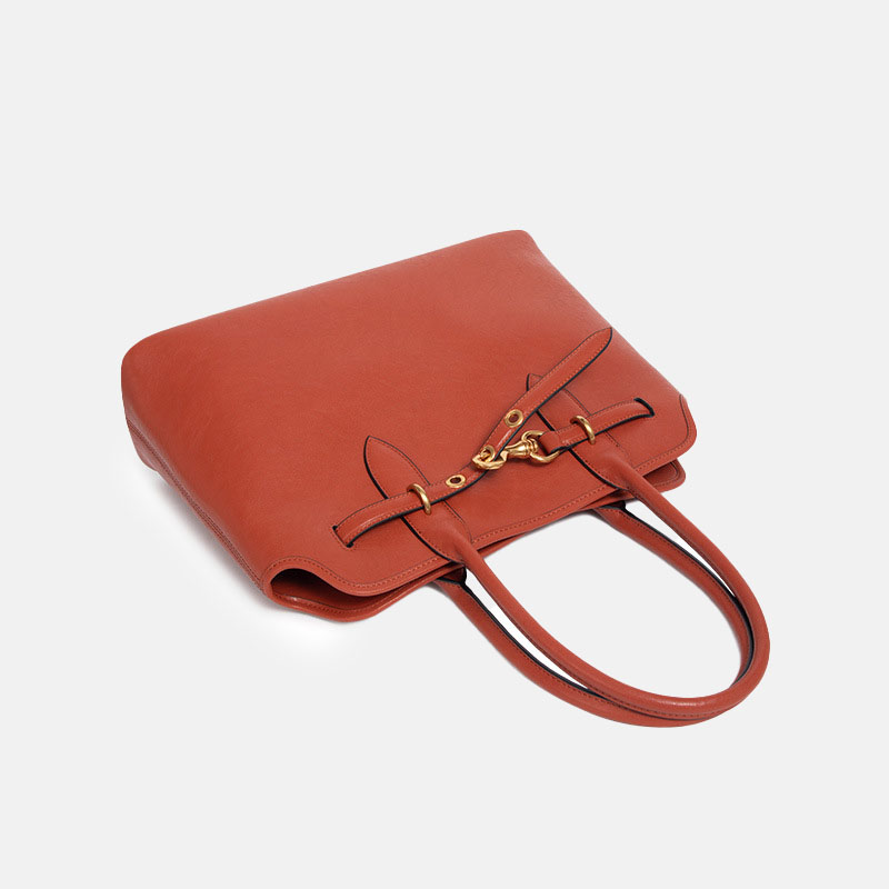Women’s Genuine Leather Drawstring Buckle Tote Bag image 3