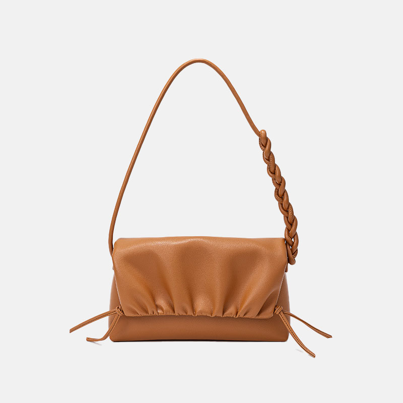 Women’s Genuine Leather Drawstring Pleated Cloud Crossbody Shoulder Bag image