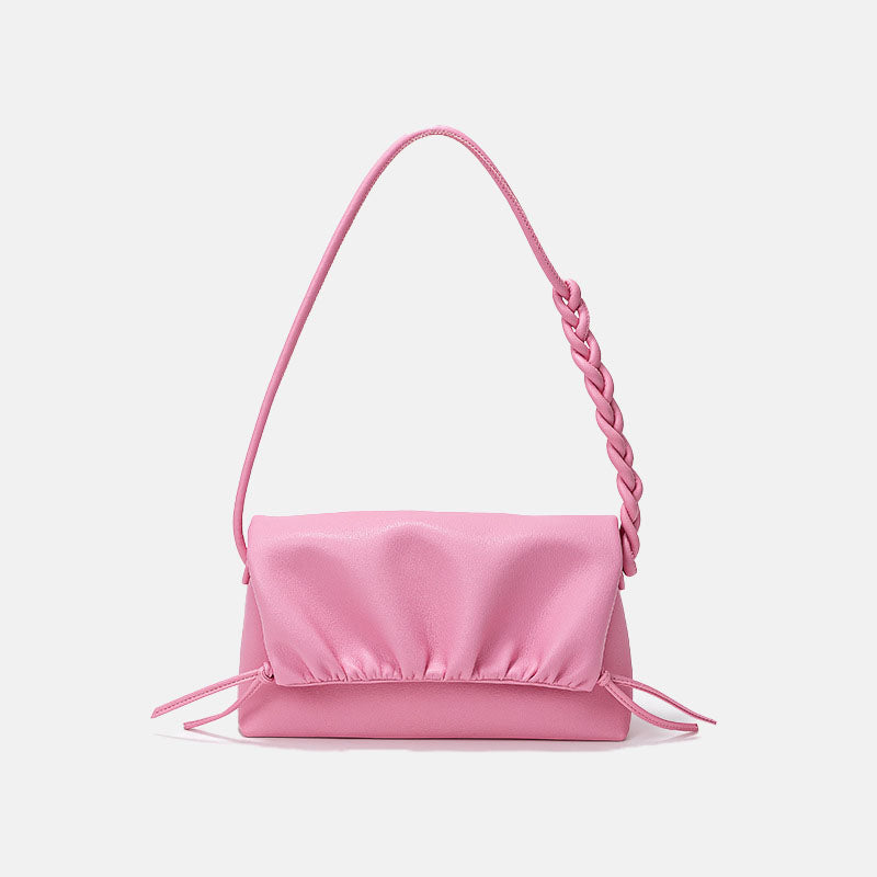 Women’s Genuine Leather Drawstring Pleated Cloud Crossbody Shoulder Bag image 2