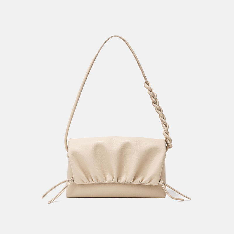 Women’s Genuine Leather Drawstring Pleated Cloud Crossbody Shoulder Bag image 4