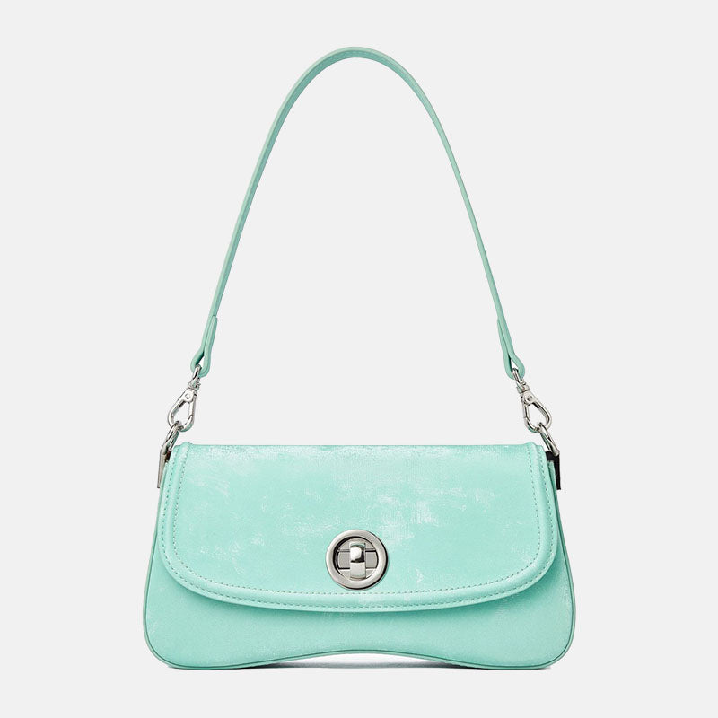 Women’s Genuine Leather Flap Lock Crossbody Shoulder Baguette Bags image 5