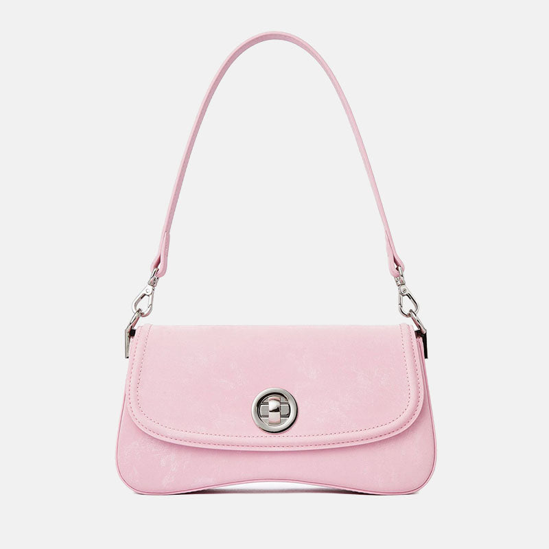 Women’s Genuine Leather Flap Lock Crossbody Shoulder Baguette Bags image