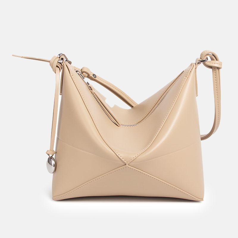 Women’s Genuine Leather Geometric Fold-Over Zipper Shoulder Bag image 2