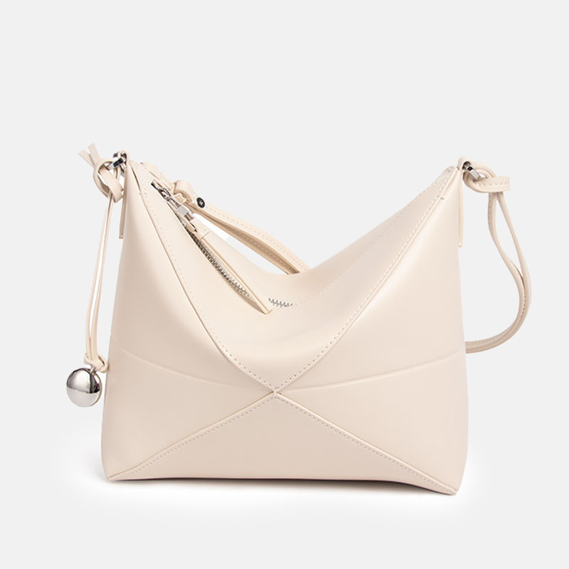 Women’s Genuine Leather Geometric Fold-Over Zipper Shoulder Bag image 3