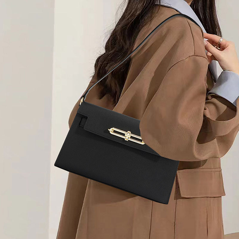 Women’s Genuine Leather Lock Buckle Crossbody Shoulder Baguette Bag With Vintage image 2
