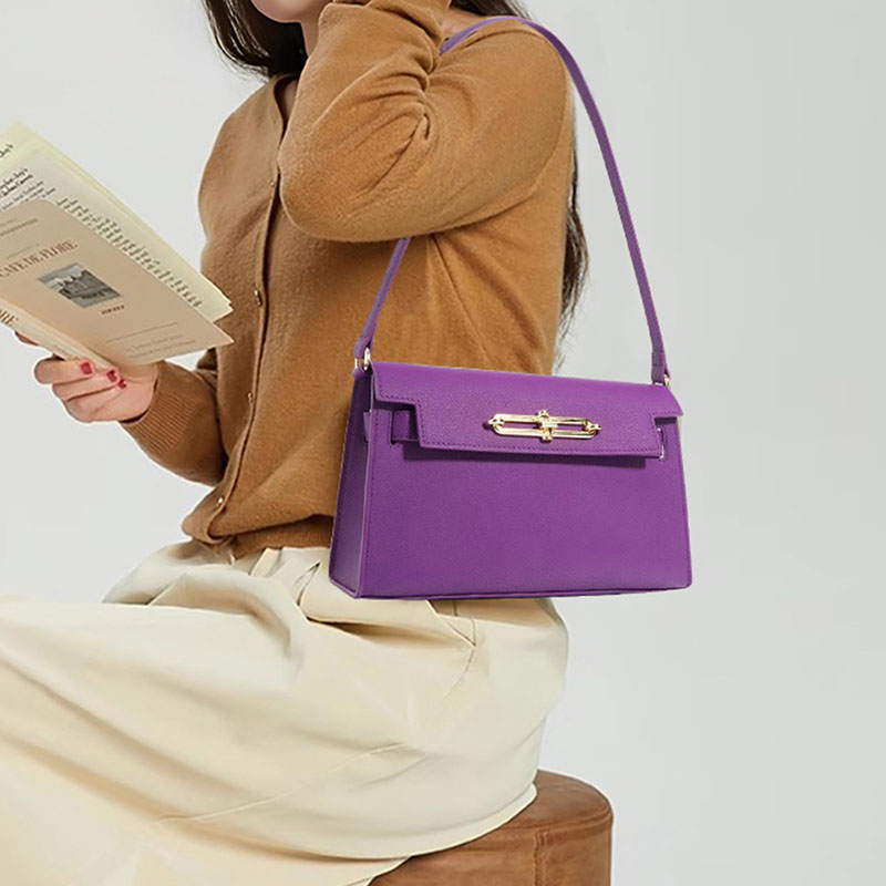 Women’s Genuine Leather Lock Buckle Crossbody Shoulder Baguette Bag With Vintage image 8