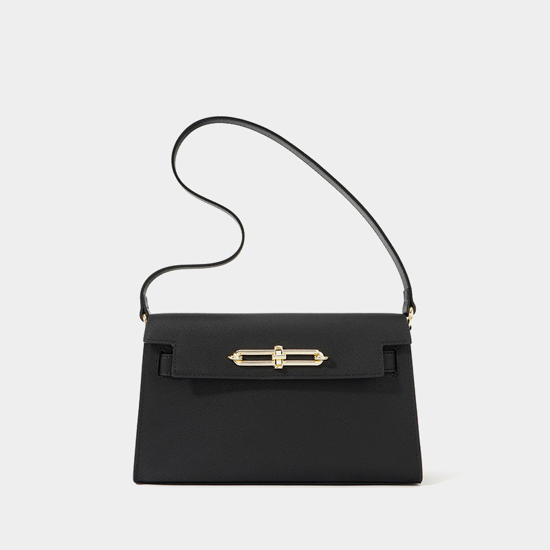 Women’s Genuine Leather Lock Buckle Crossbody Shoulder Baguette Bag With Vintage image