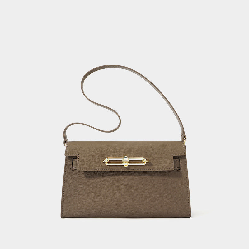 Women’s Genuine Leather Lock Buckle Crossbody Shoulder Baguette Bag With Vintage image 4