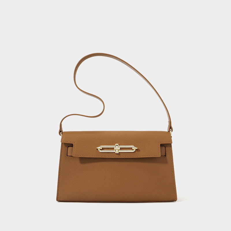 Women’s Genuine Leather Lock Buckle Crossbody Shoulder Baguette Bag With Vintage image 6