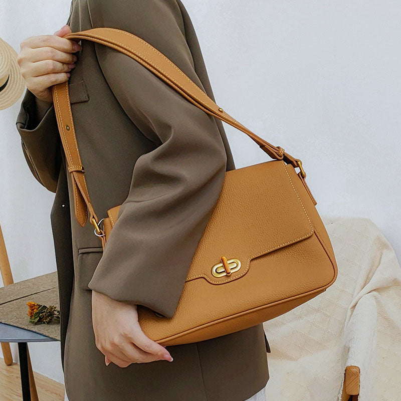 Women’s Genuine Leather Lock Buckle Single Shoulder Crossbody Bag With Minimalist Style image 4