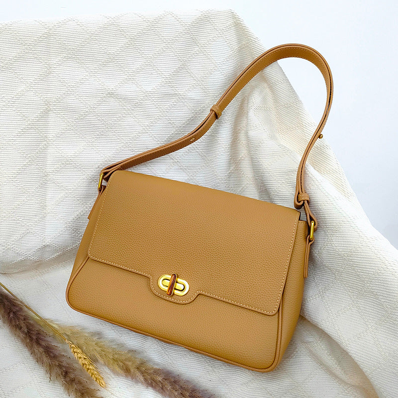 Women’s Genuine Leather Lock Buckle Single Shoulder Crossbody Bag With Minimalist Style image 3