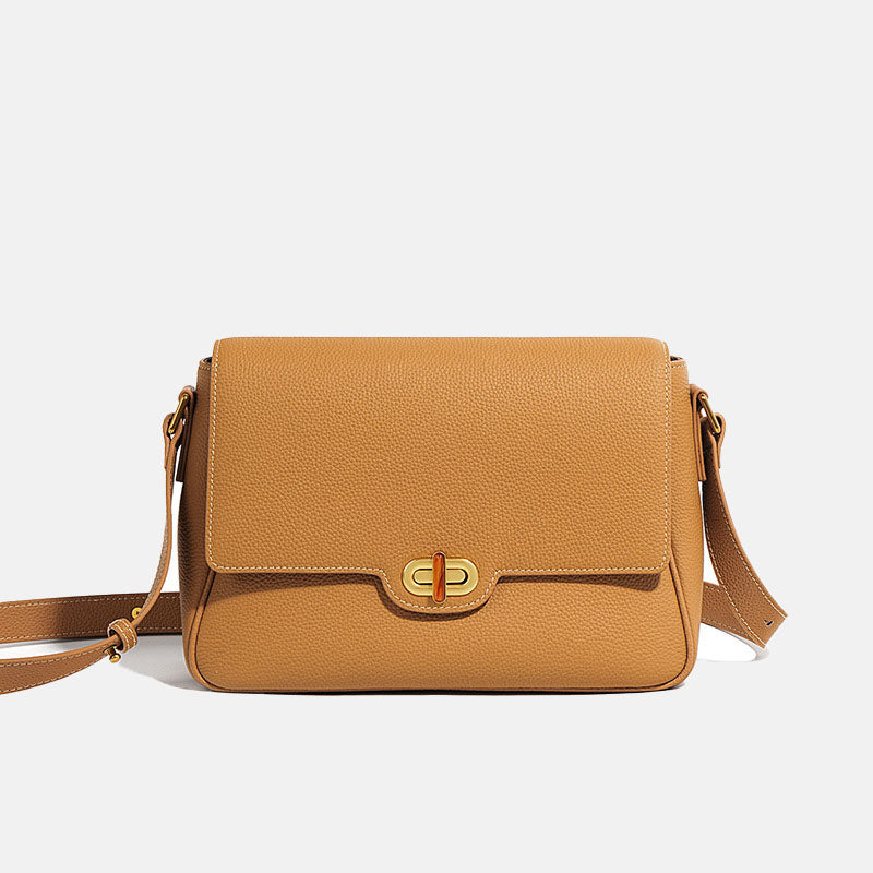 Women’s Genuine Leather Lock Buckle Single Shoulder Crossbody Bag With Minimalist Style image