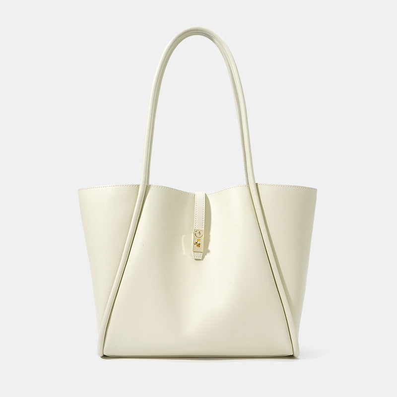 Women’s Genuine Leather Lock Buckle Tote Bag With Minimalist image 3