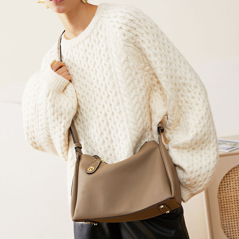 Women’s Genuine Leather Lock Buckle Zipper Crossbody Shoulder Handbags In Vintage image 4