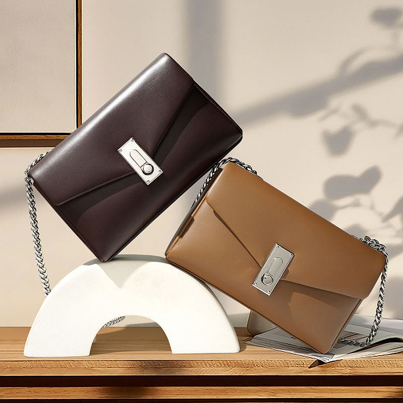 Women’s Genuine Leather Lock Chain Envelope Crossbody Shoulder Bag image 6
