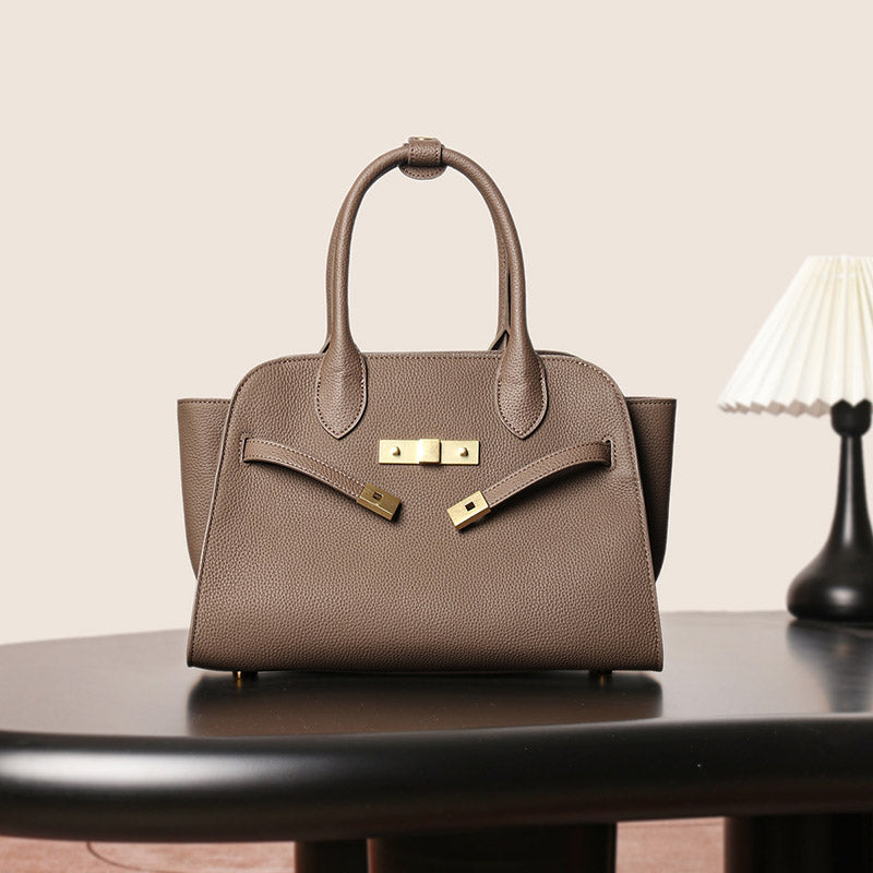 Women’s Genuine Leather Lock-Closure Top Handle Bag image 2