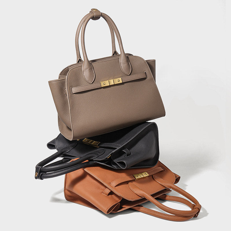 Women’s Genuine Leather Lock-Closure Top Handle Bag image 3