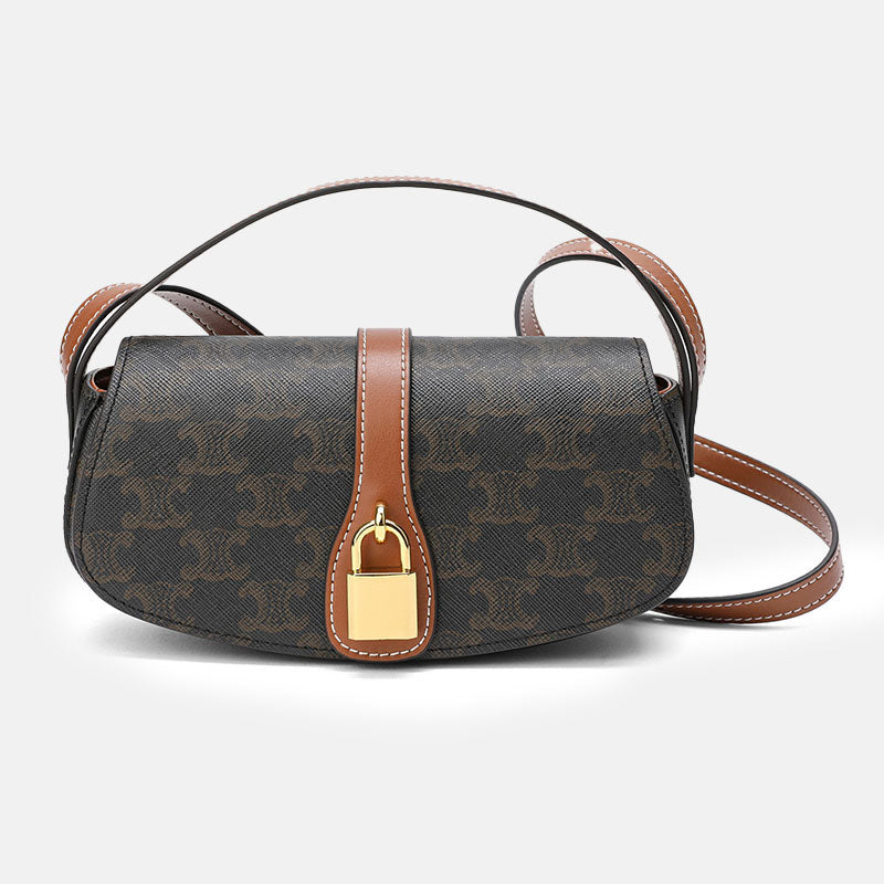Women’s Genuine Leather Lock Crossbody Saddle Bag image 2