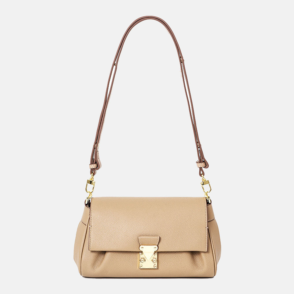 Women’s Genuine Leather Minimalist Flap Magnetic Closure Crossbody Shoulder Chain Bag image