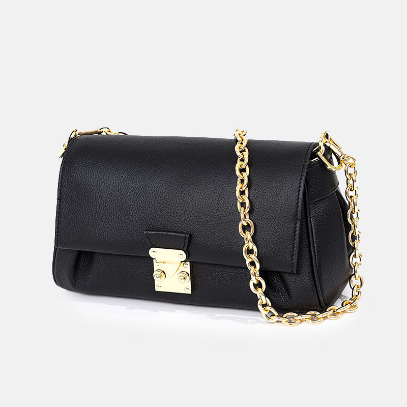 Women’s Genuine Leather Minimalist Flap Magnetic Closure Crossbody Shoulder Chain Bag image 7