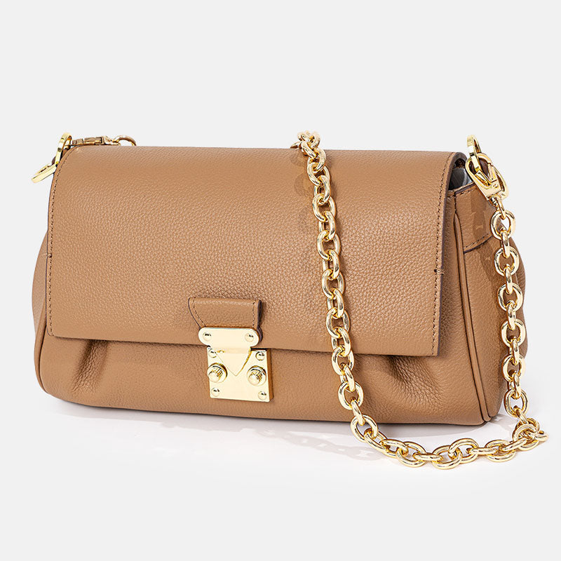 Women’s Genuine Leather Minimalist Flap Magnetic Closure Crossbody Shoulder Chain Bag image 8