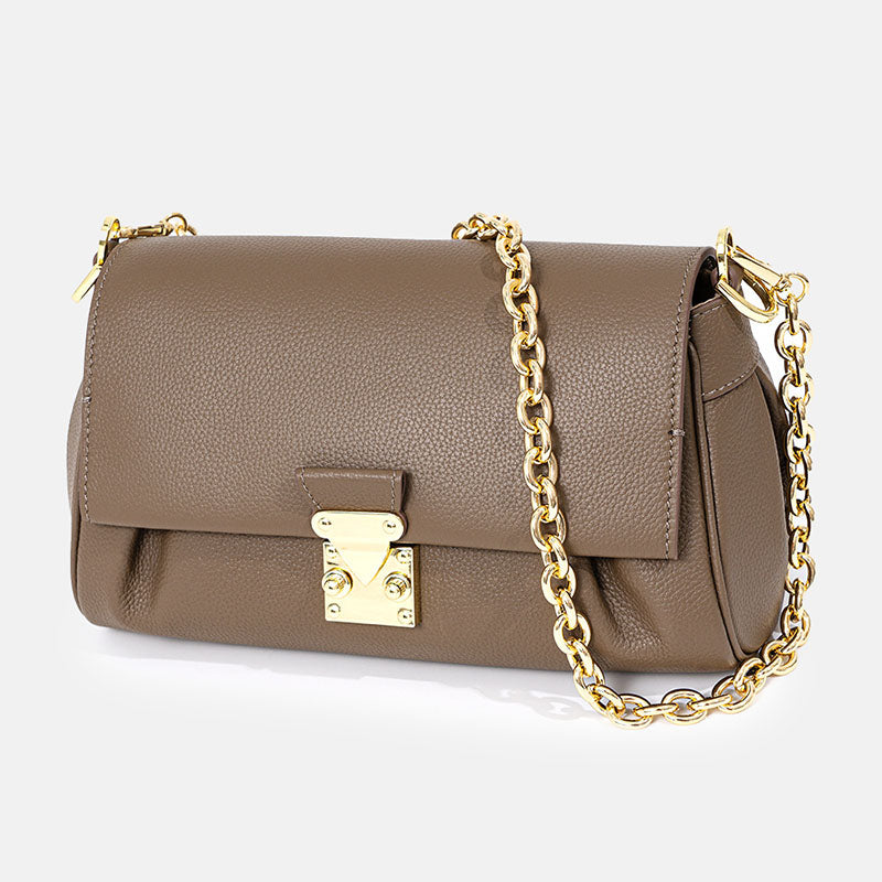 Women’s Genuine Leather Minimalist Flap Magnetic Closure Crossbody Shoulder Chain Bag image 9