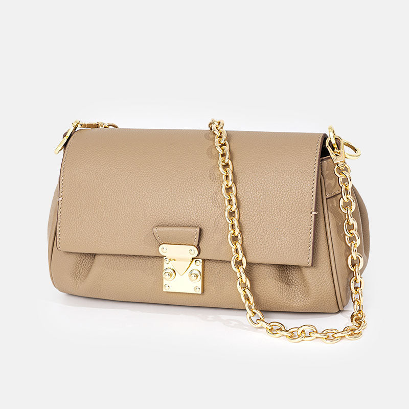 Women’s Genuine Leather Minimalist Flap Magnetic Closure Crossbody Shoulder Chain Bag image 2