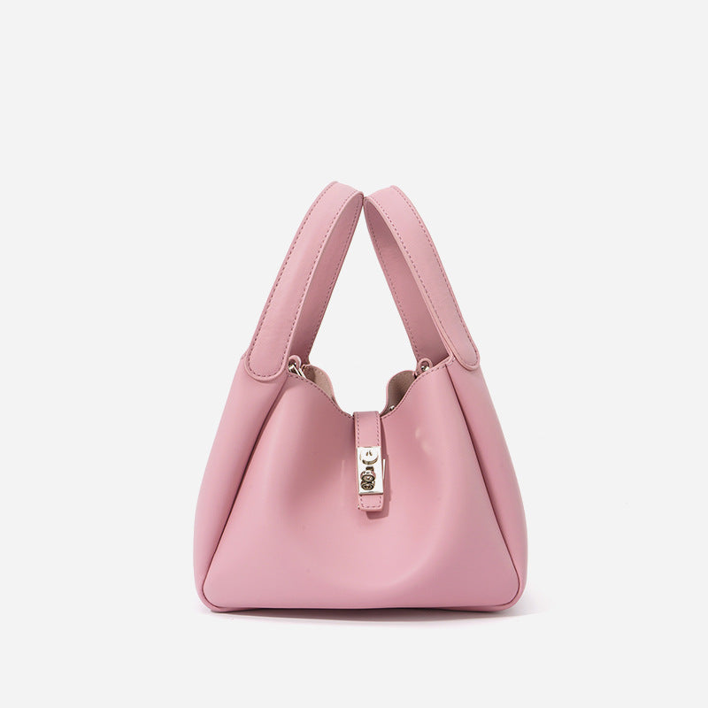 Women’s Genuine Leather Minimalist Lock Bucket Bag image 11
