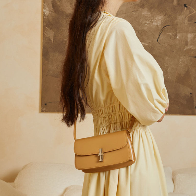 Women’s Genuine Leather Minimalist Lock Buckle Crossbody Shoulder Bags image 10