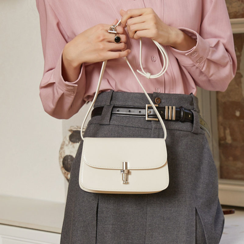 Women’s Genuine Leather Minimalist Lock Buckle Crossbody Shoulder Bags image 4