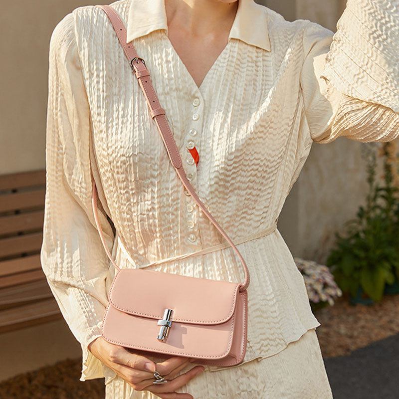 Women’s Genuine Leather Minimalist Lock Buckle Crossbody Shoulder Bags image 7