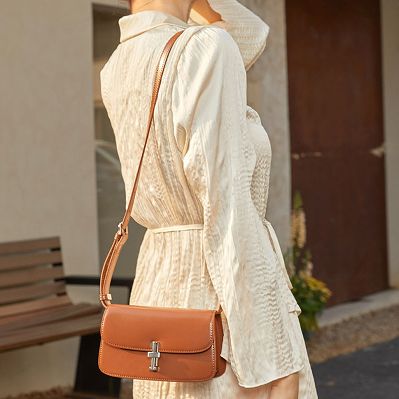 Women’s Genuine Leather Minimalist Lock Buckle Crossbody Shoulder Bags image 8