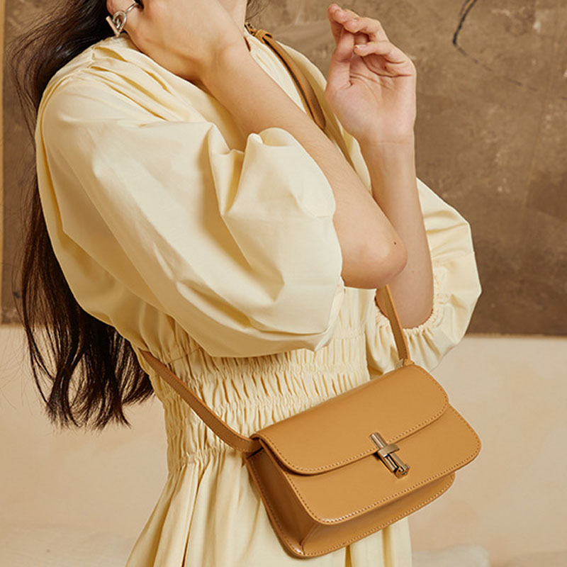 Women’s Genuine Leather Minimalist Lock Buckle Crossbody Shoulder Bags image 9