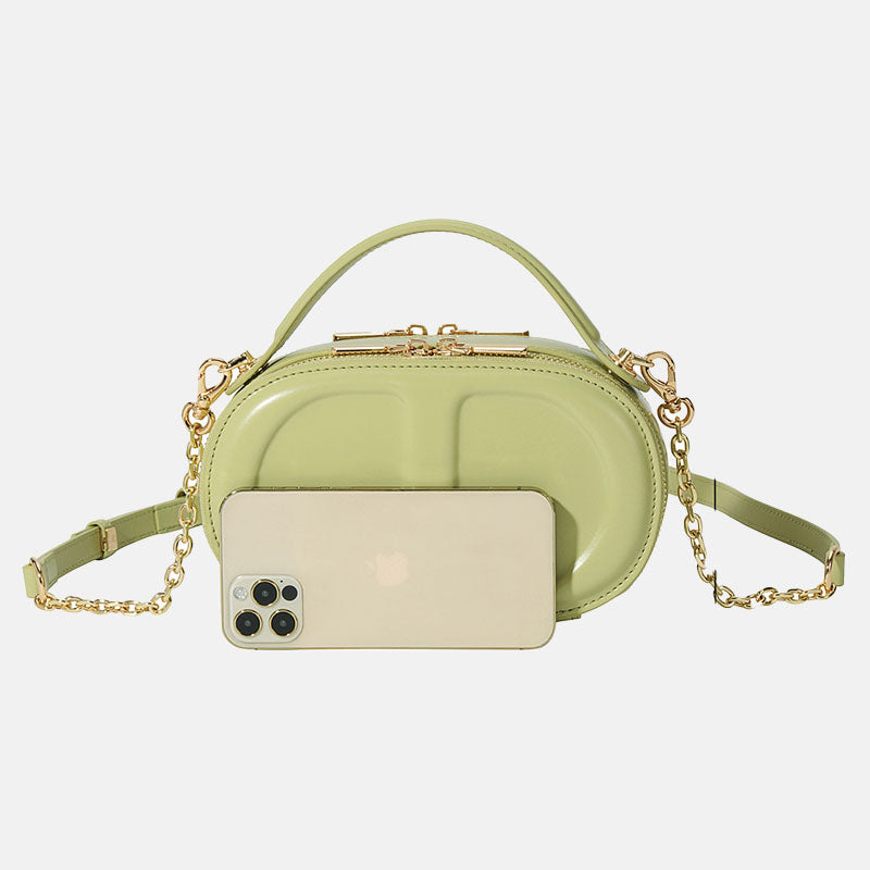 Women’s Genuine Leather Minimalist Oval Box Crossbody Chain Handbag image 2