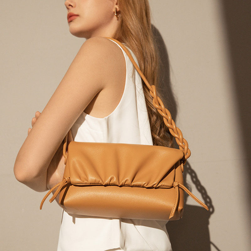 Women’s Genuine Leather Minimalist Pleated Cloud Shoulder Crossbody Bag image 4